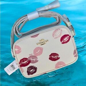 Coach Jamie Camera Bag With Lips Print Crossbody Purse Leather